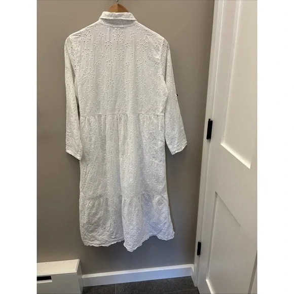 Laura Bianchi Italy Eyelet Midi Dress White Cotton Tiered Cottagecore Lined Sz S - Picture 12 of 16